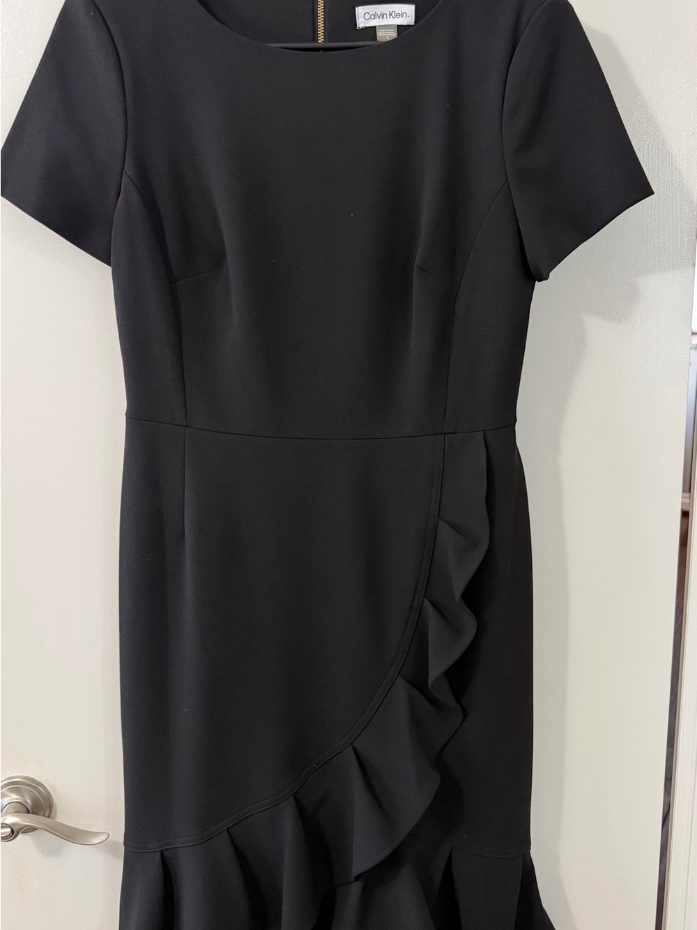 Calvin Klein Black Short-Sleeve Ruffle Midi Dress